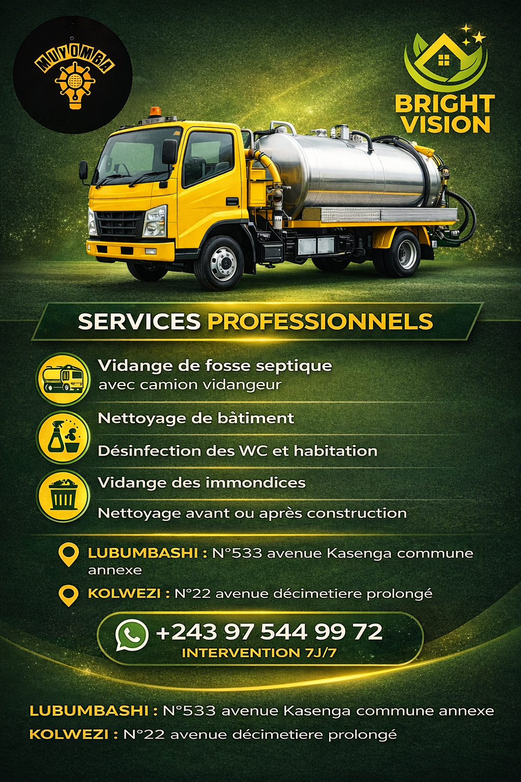 Vidange des fosses septiques avec camion vidangeur