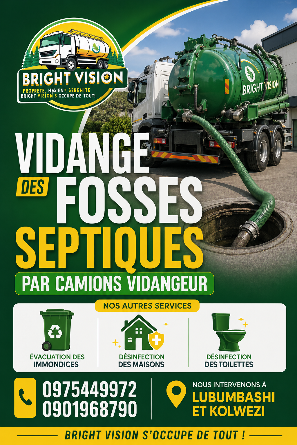 vidange des fosses septiques à l’aide d’un camion vidangeur